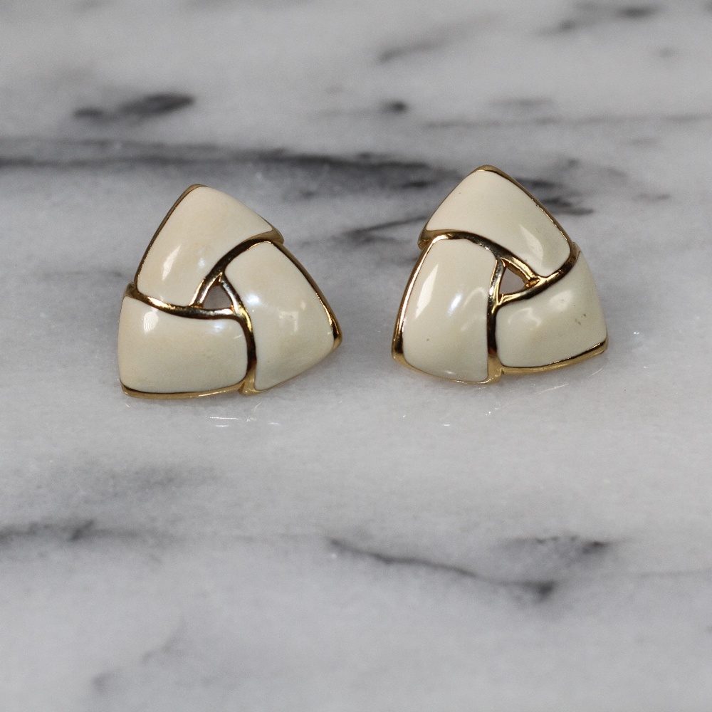 Triangular White Earrings